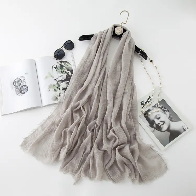 Wrinkled Cotton Linen Scarf Olive Green Muslim Shawl - Image 21