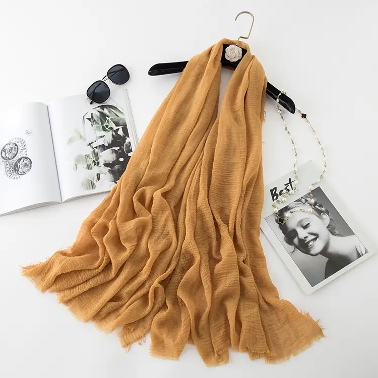 Wrinkled Cotton Linen Scarf Olive Green Muslim Shawl - Image 5