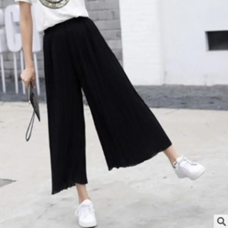 New Chiffon Wide Leg Pants High Waist Casual Pants Large Size