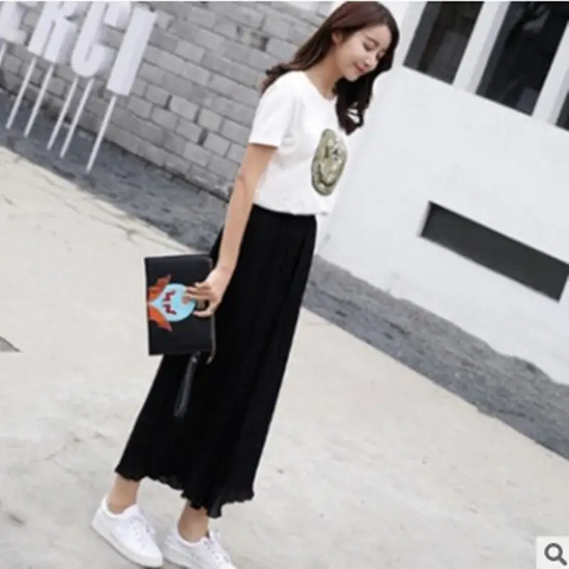 New Chiffon Wide Leg Pants High Waist Casual Pants Large Size