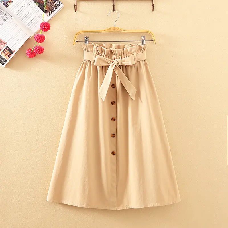 Women's Light Grey Long Skirt with Tie Belt - Image 9