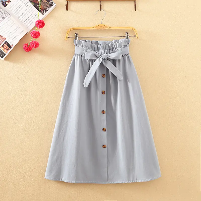 Women's Light Grey Long Skirt with Tie Belt - Image 10