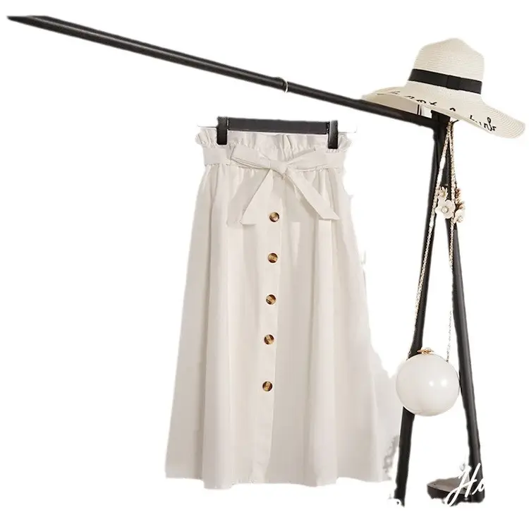 Women's Light Grey Long Skirt with Tie Belt - Image 11