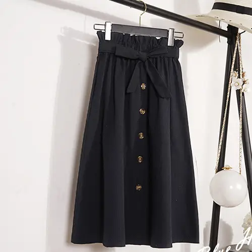 Women's Light Grey Long Skirt with Tie Belt - Image 2