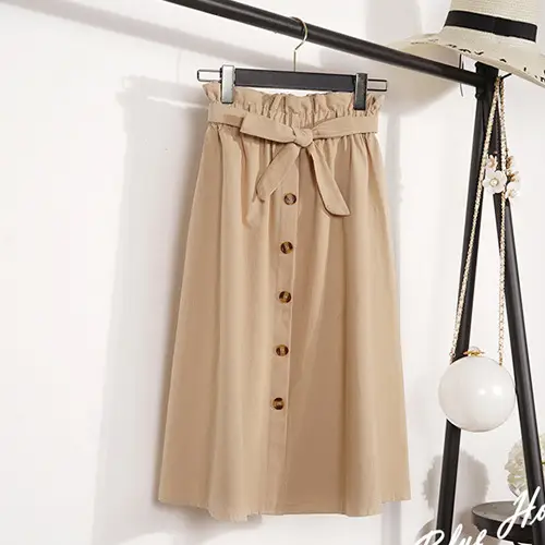 Women's Light Grey Long Skirt with Tie Belt - Image 3