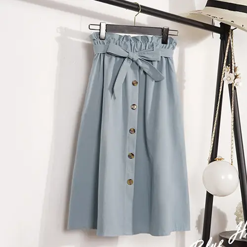 Women's Light Grey Long Skirt with Tie Belt - Image 4