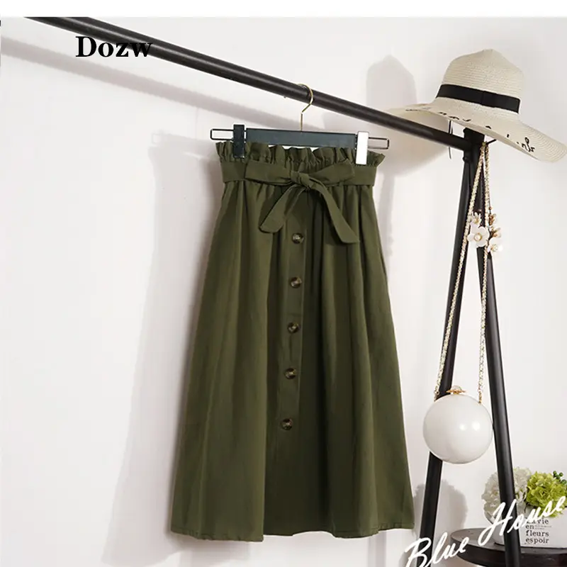 Women's Light Grey Long Skirt with Tie Belt - Image 5
