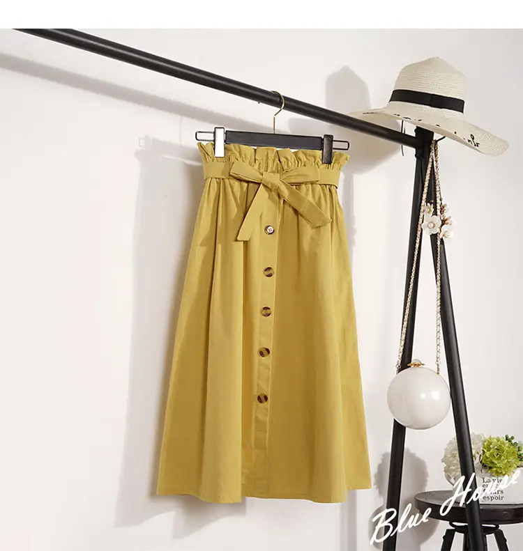 Women's Light Grey Long Skirt with Tie Belt - Image 6