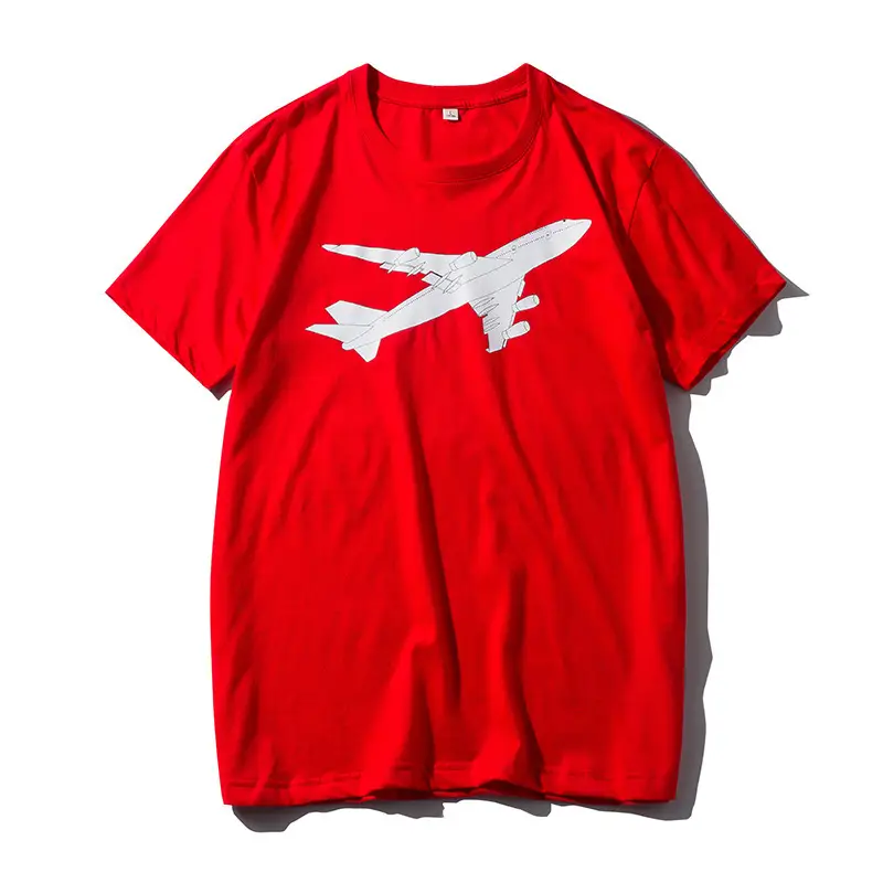Men Flying Plane Black T-Shirt Gray Cotton Summer - Image 8