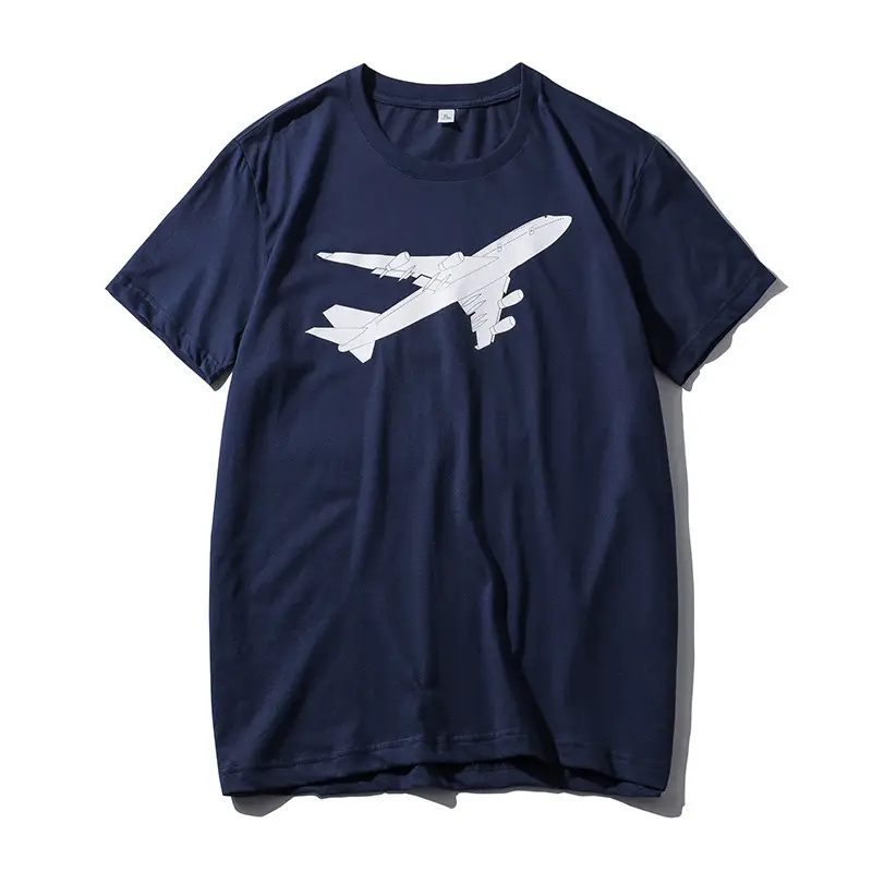 Men Flying Plane Black T-Shirt Gray Cotton Summer - Image 9