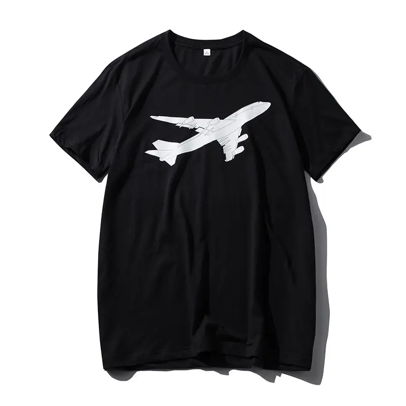 Men Flying Plane Black T-Shirt Gray Cotton Summer - Image 10