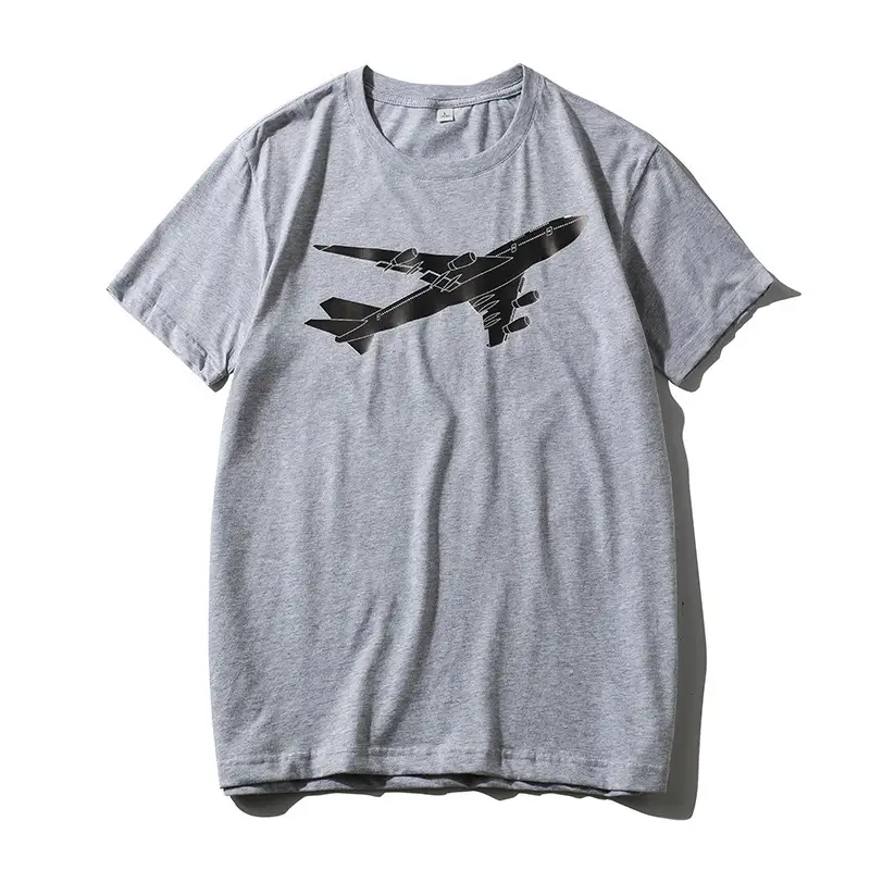 Men Flying Plane Black T-Shirt Gray Cotton Summer - Image 11