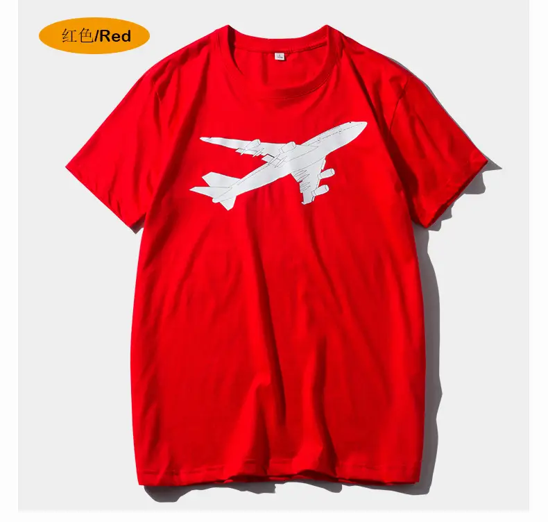 Men Flying Plane Black T-Shirt Gray Cotton Summer - Image 2