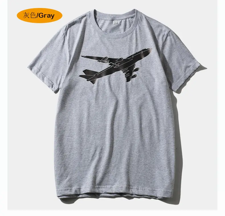 Men Flying Plane Black T-Shirt Gray Cotton Summer - Image 3