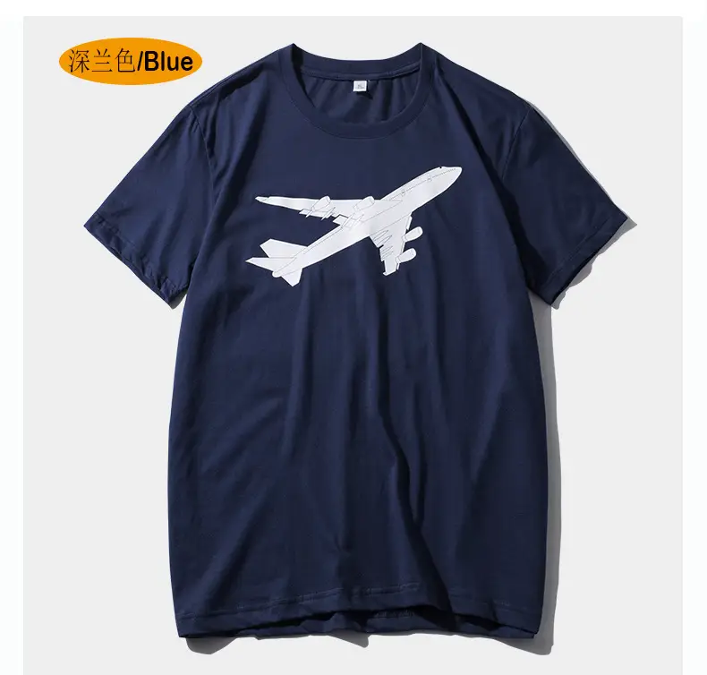Men Flying Plane Black T-Shirt Gray Cotton Summer - Image 5