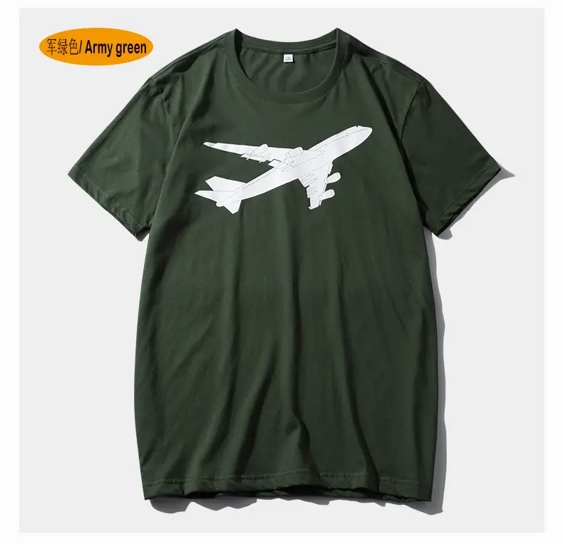 Men Flying Plane Black T-Shirt Gray Cotton Summer - Image 6
