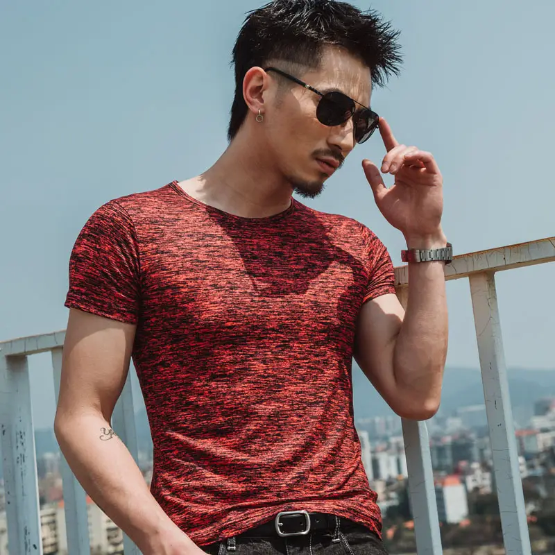 Men Cotton T-Shirt Teal Mosaic Short Sleeve Casual Wear - Image 2