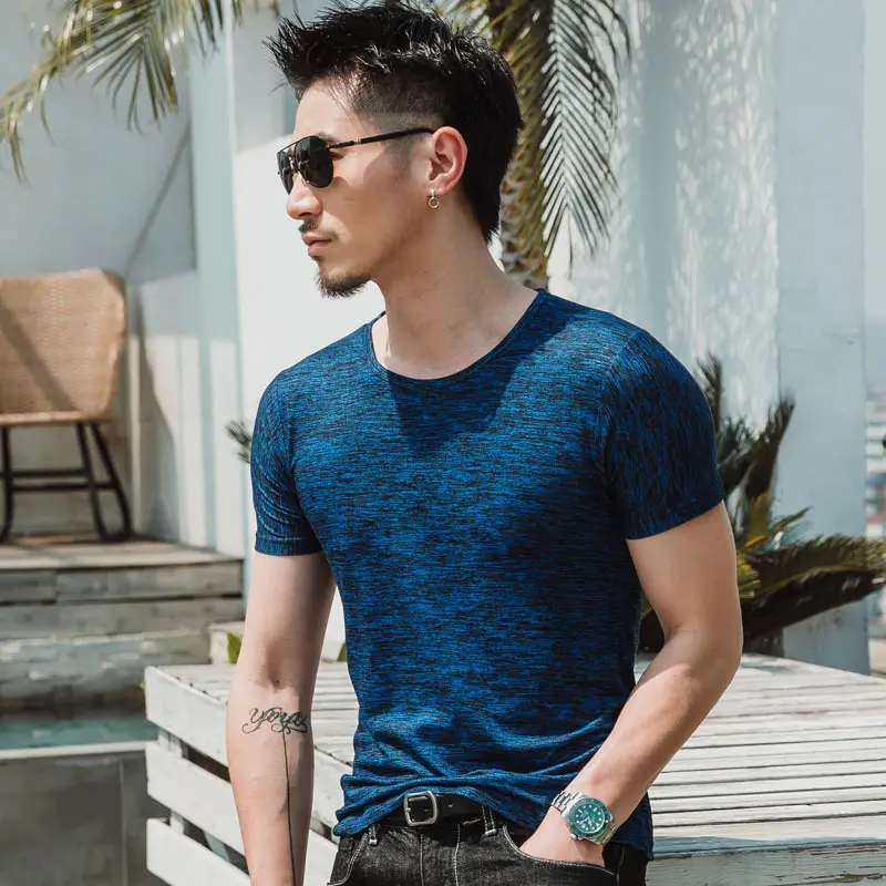Men Cotton T-Shirt Teal Mosaic Short Sleeve Casual Wear - Image 4