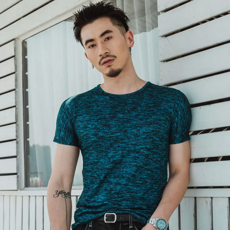 Men Cotton T-Shirt Teal Mosaic Short Sleeve Casual Wear - Image 5