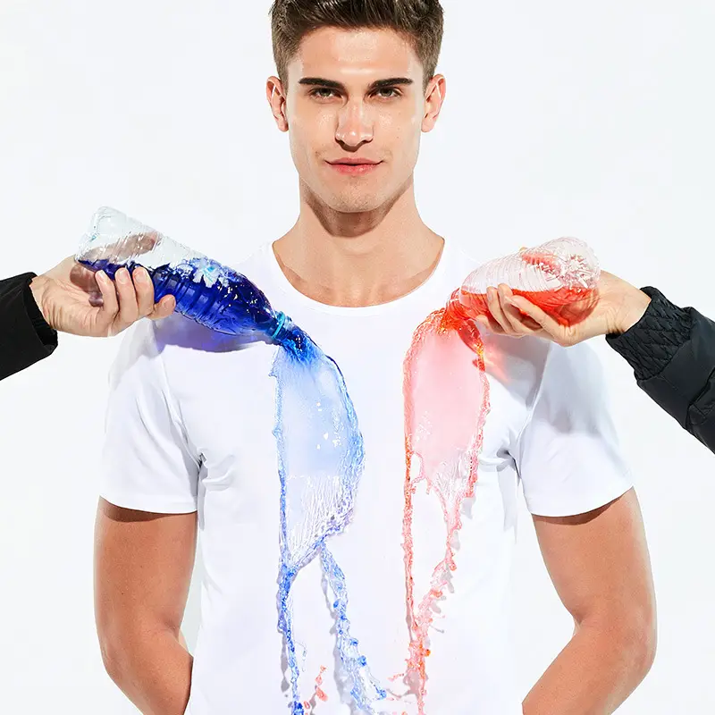 Men Ice Silk Short Sleeve T-Shirt Blue Red