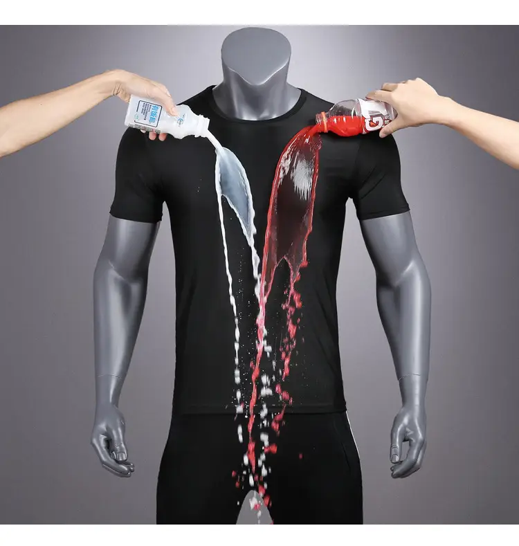 Men Ice Silk Short Sleeve T-Shirt Blue Red