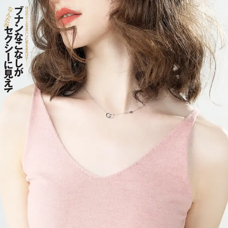 Women V-neck Camisole Pink Knitted Slim Fit - Image 12