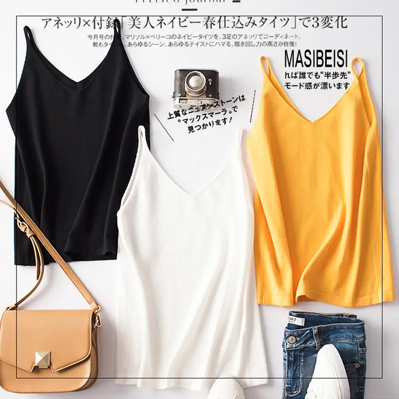 Women V-neck Camisole Pink Knitted Slim Fit - Image 13