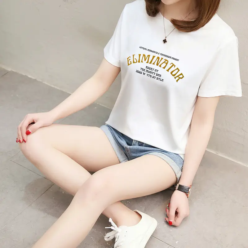 Women Pink Letter Print T-Shirt Short Sleeve Summer - Image 6