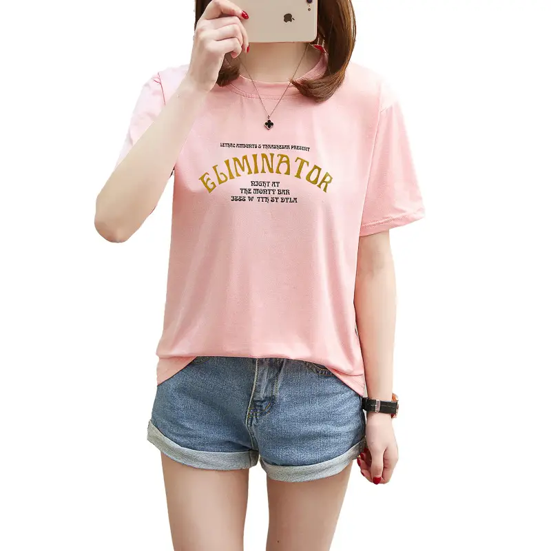 Women Pink Letter Print T-Shirt Short Sleeve Summer - Image 7