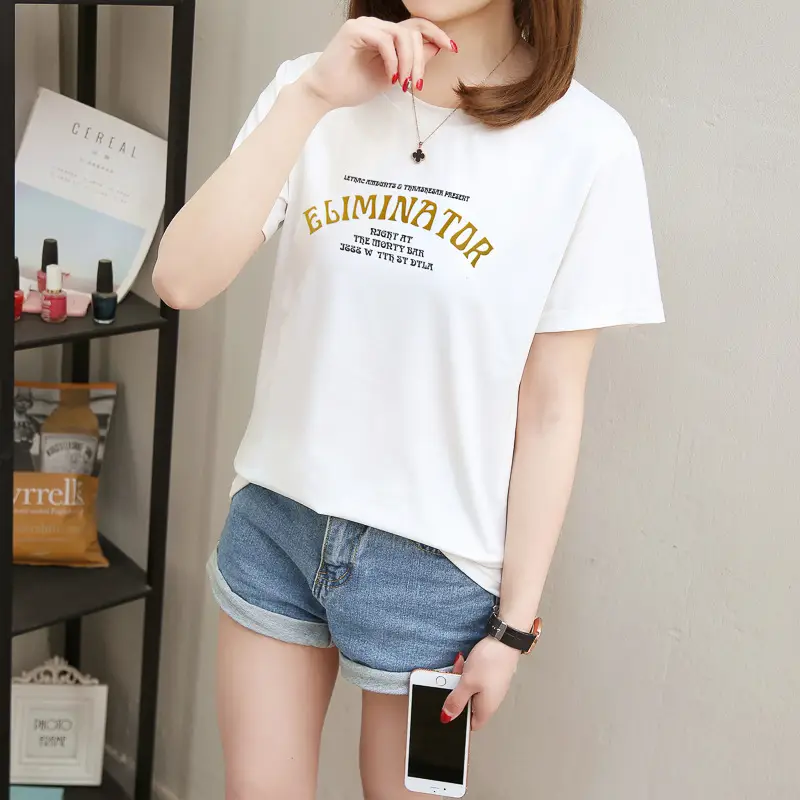 Women Pink Letter Print T-Shirt Short Sleeve Summer — feature 12
