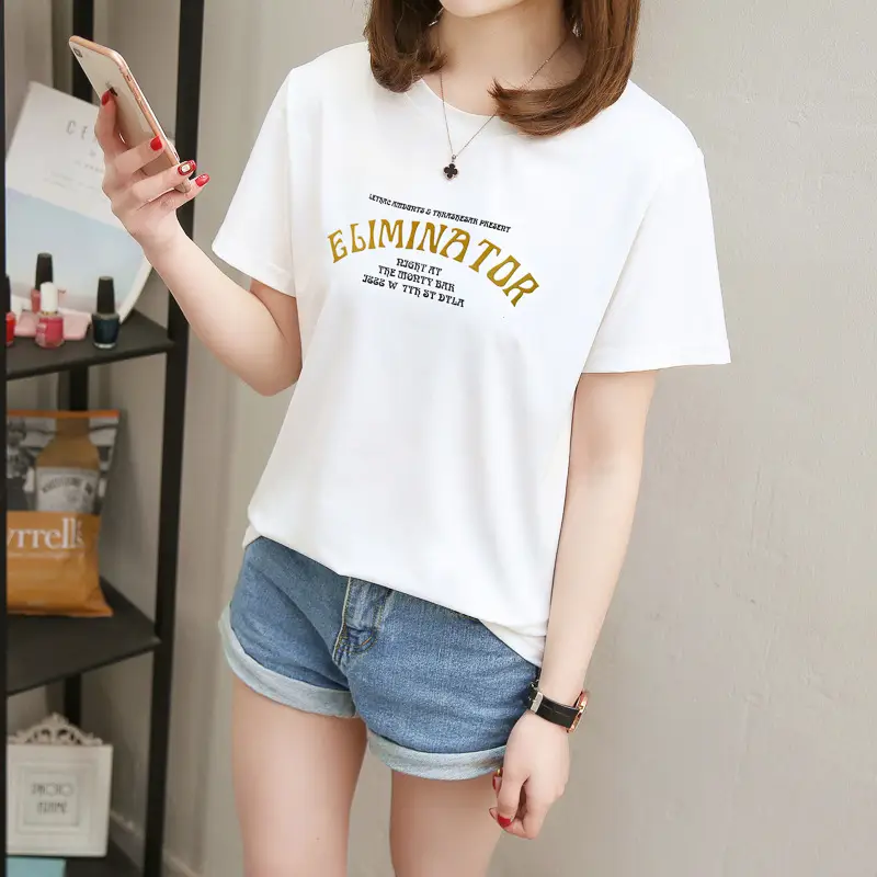 Women Pink Letter Print T-Shirt Short Sleeve Summer — feature 13