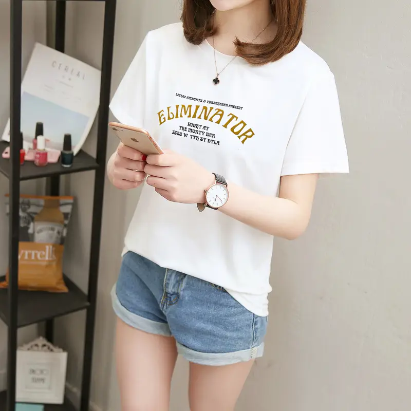 Women Pink Letter Print T-Shirt Short Sleeve Summer — feature 14