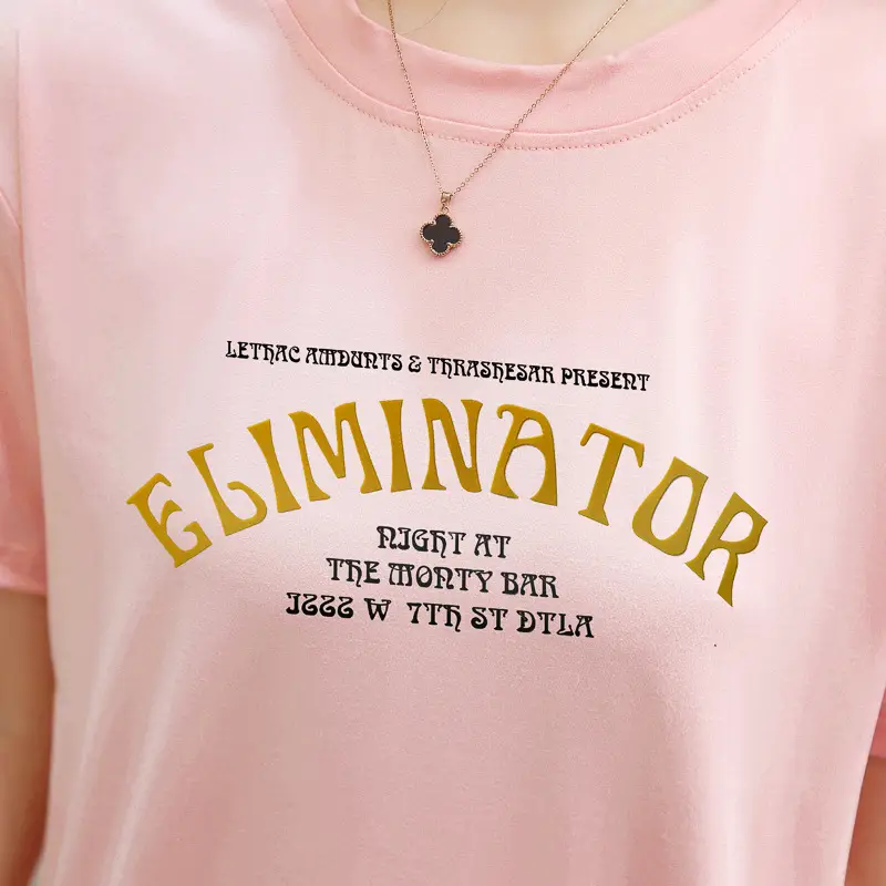 Women Pink Letter Print T-Shirt Short Sleeve Summer — feature 8