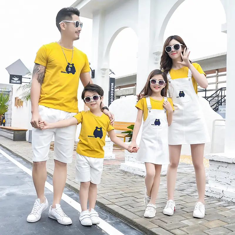Family 3-Person Yellow T-Shirt White Shorts Summer Outfit - Image 7