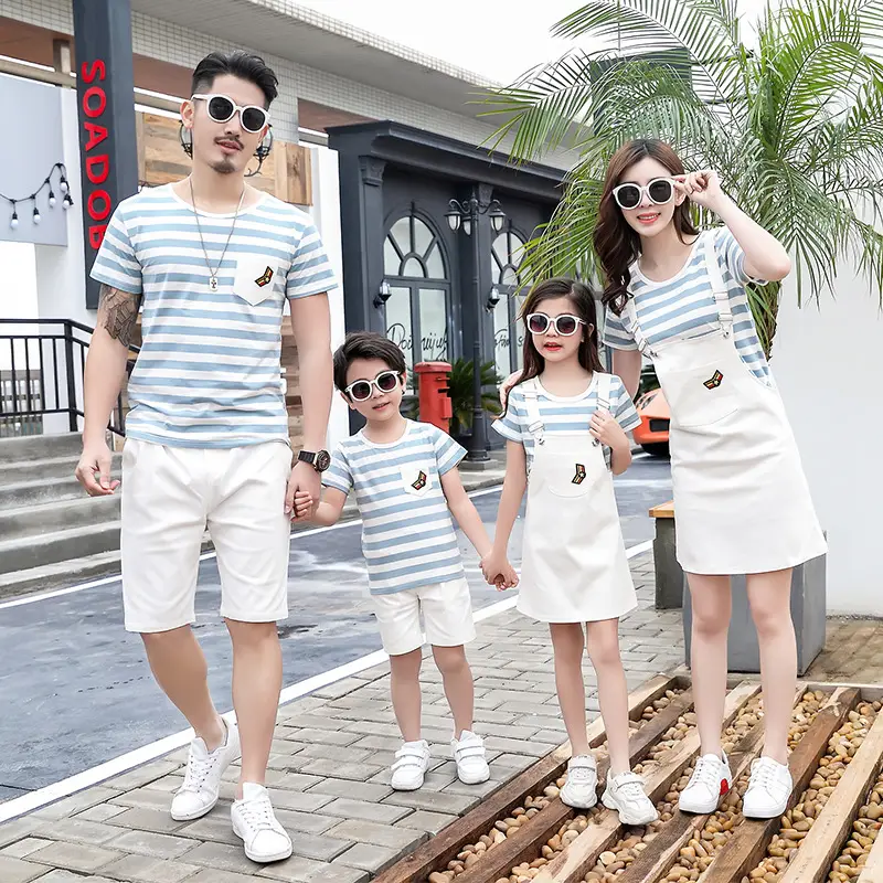 Family 3-Person Yellow T-Shirt White Shorts Summer Outfit - Image 2
