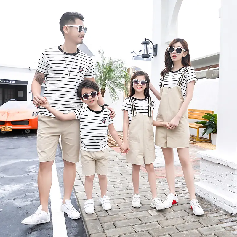 Family 3-Person Yellow T-Shirt White Shorts Summer Outfit - Image 3