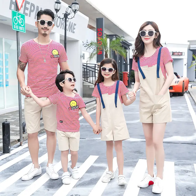 Family 3-Person Yellow T-Shirt White Shorts Summer Outfit - Image 4