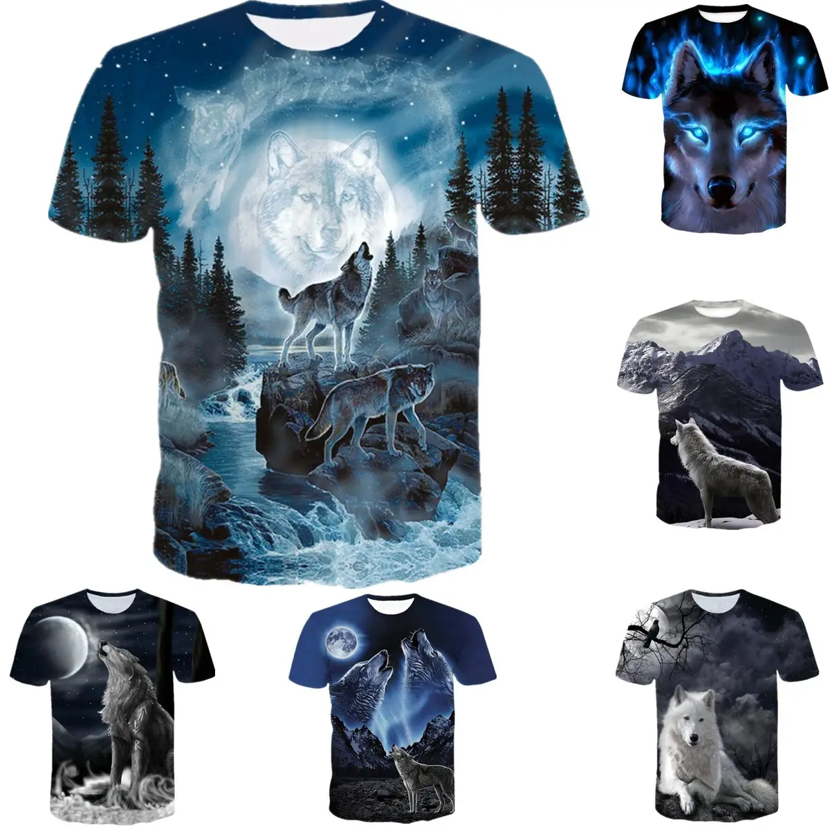Digital Printed Wolf Moon T-Shirt for Men Women Summer 2020 - Image 7