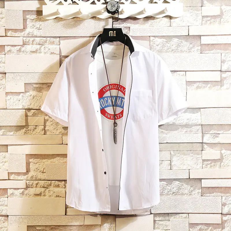 Men White Cotton Pull Over Shirt with Logo - Image 6