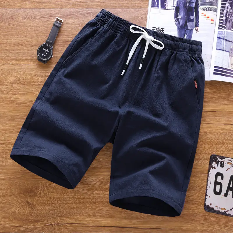 Men's Black Cotton Cropped Shorts Anti-Hemp Breathable