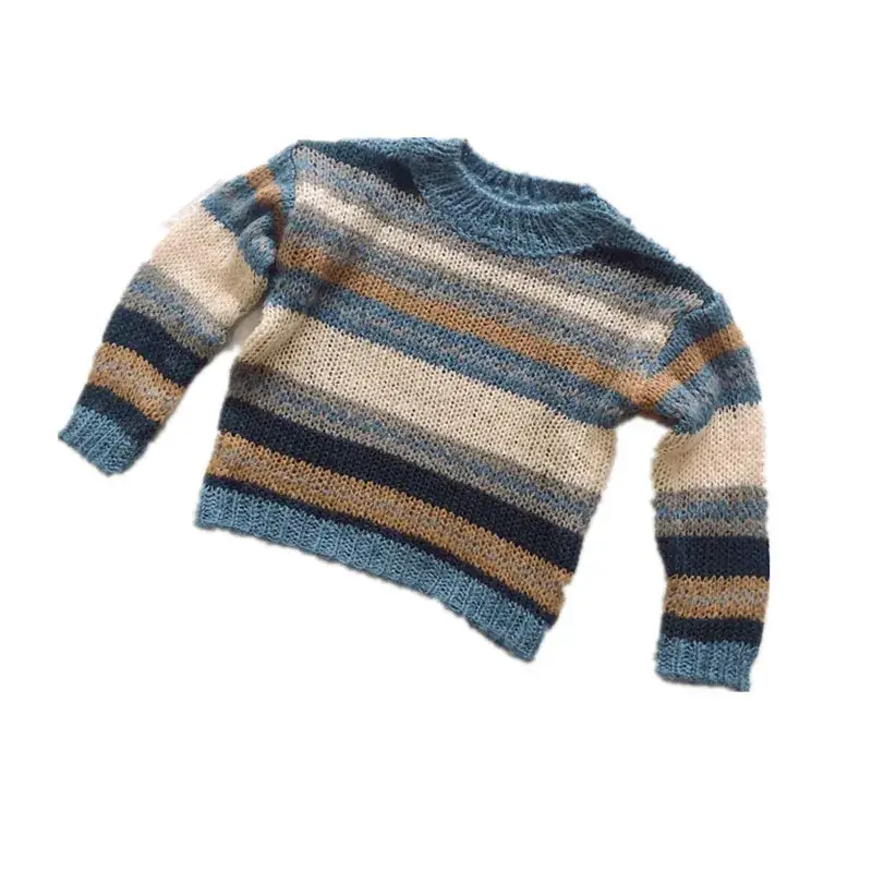 Kids Knitted Sweater Blue Striped Long Sleeve Winter
