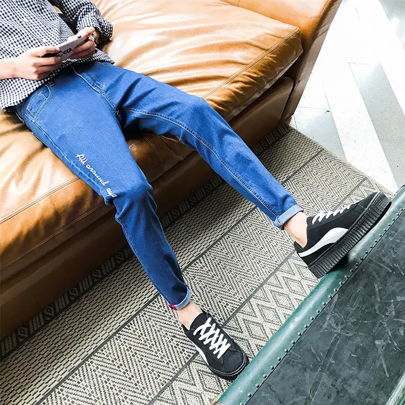 Men Slim Fit Skinny Jeans with Embroidered Design
