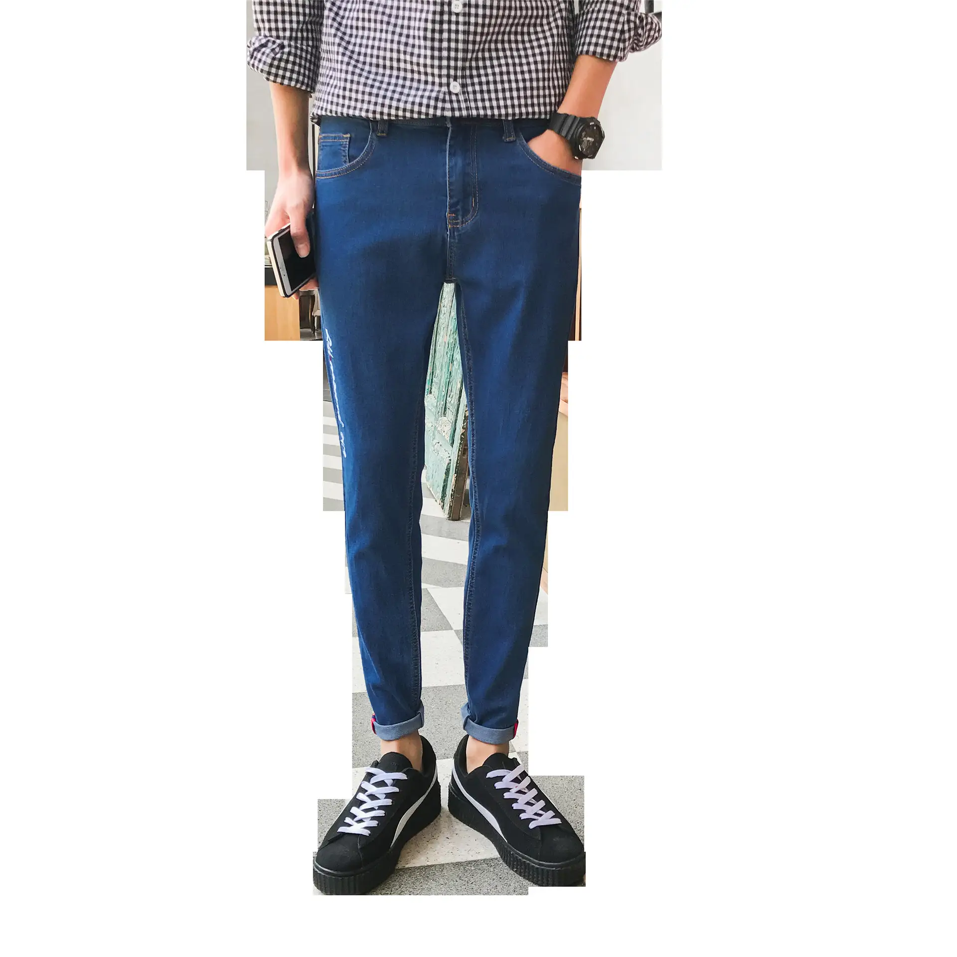 Men Slim Fit Skinny Jeans with Embroidered Design