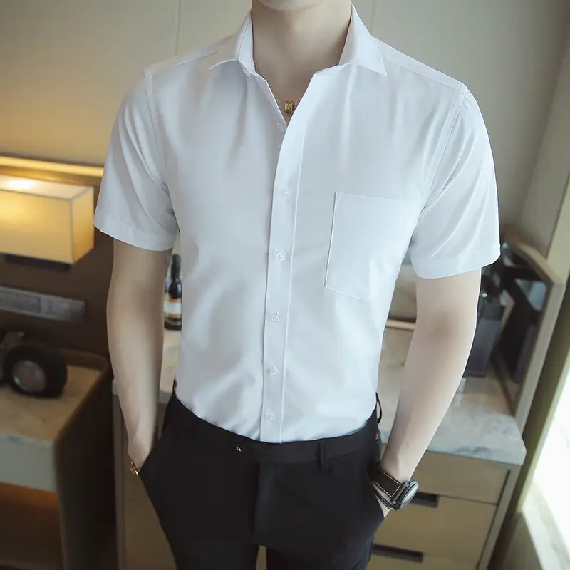 Men's Light Blue Short Sleeve Cotton Shirt - Image 6