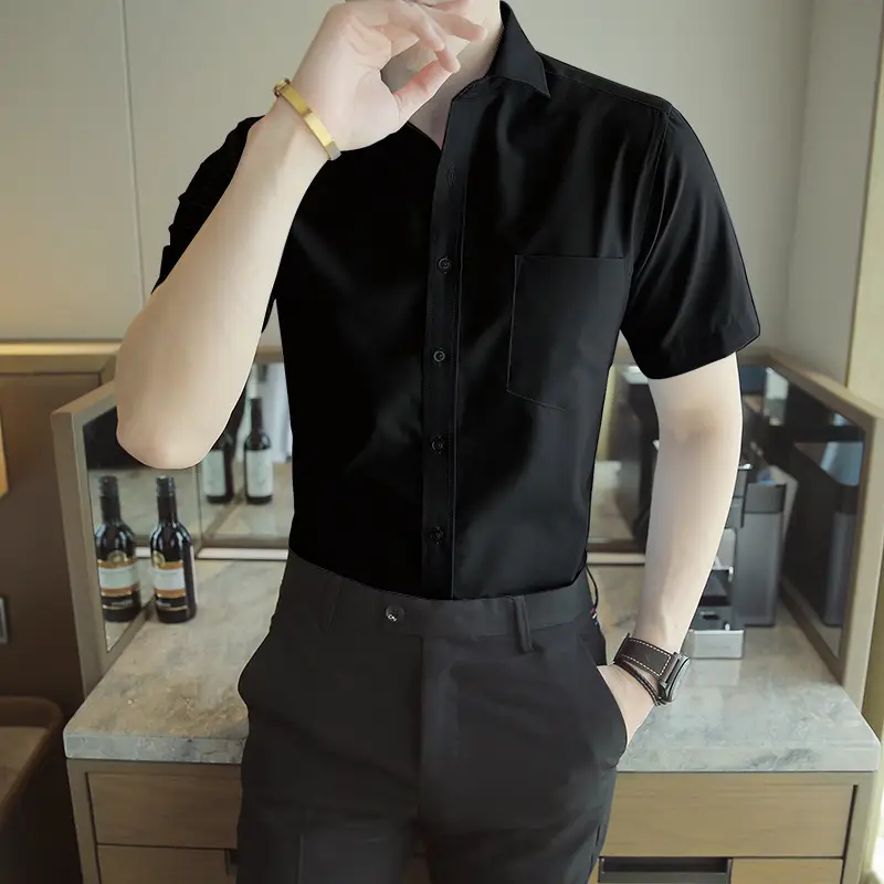 Men's Light Blue Short Sleeve Cotton Shirt - Image 2