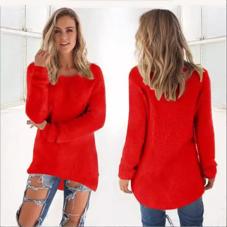 Women's Beige Fleece Long Sleeve Sweater Top - Image 17