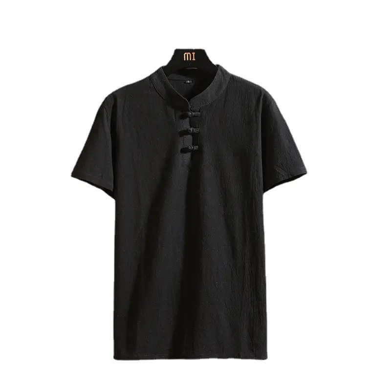 Men Black Chinese Style Shorts Suit Large Cotton Linen - Image 9