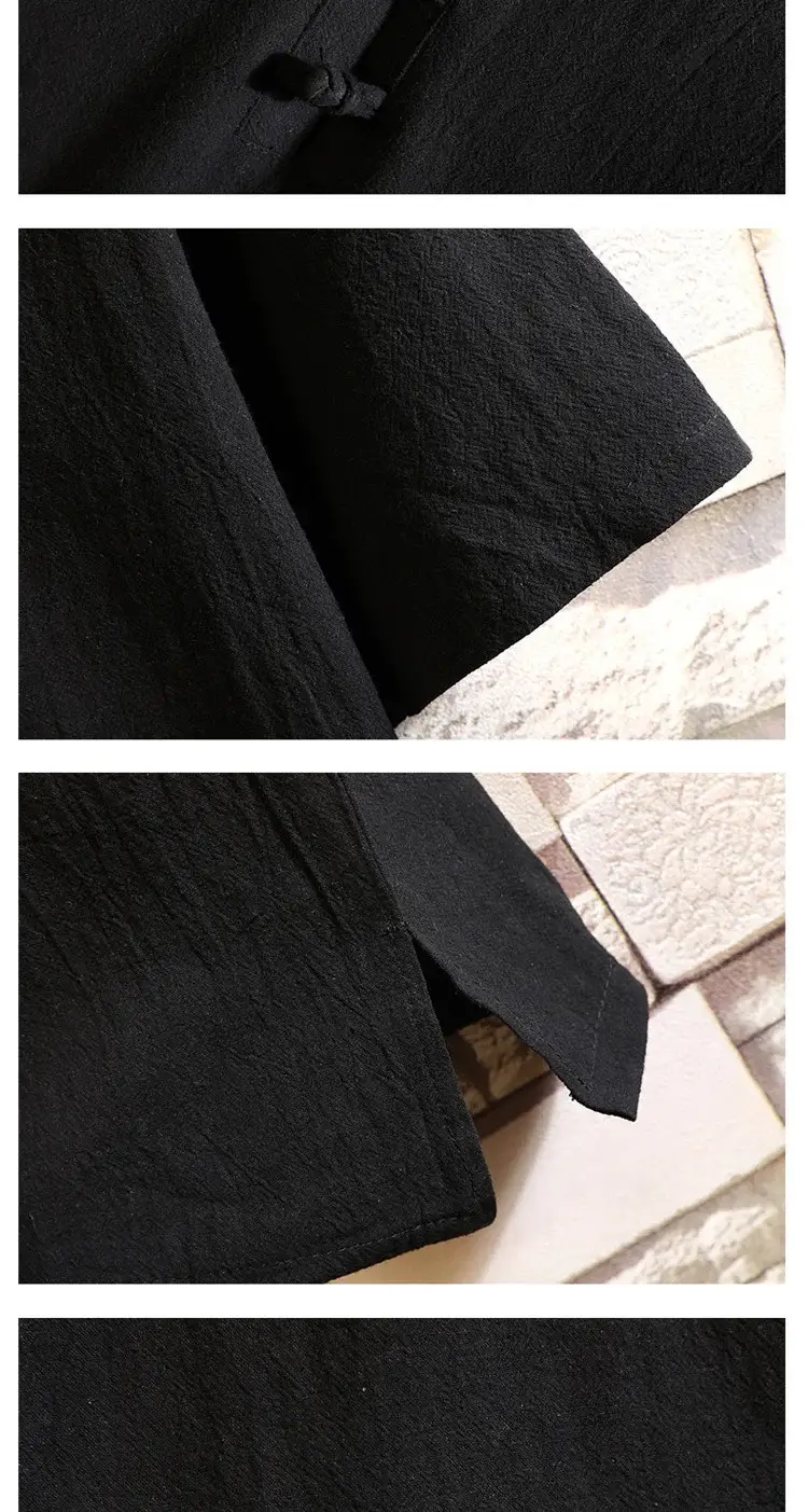 Men Black Chinese Style Shorts Suit Large Cotton Linen — feature 10