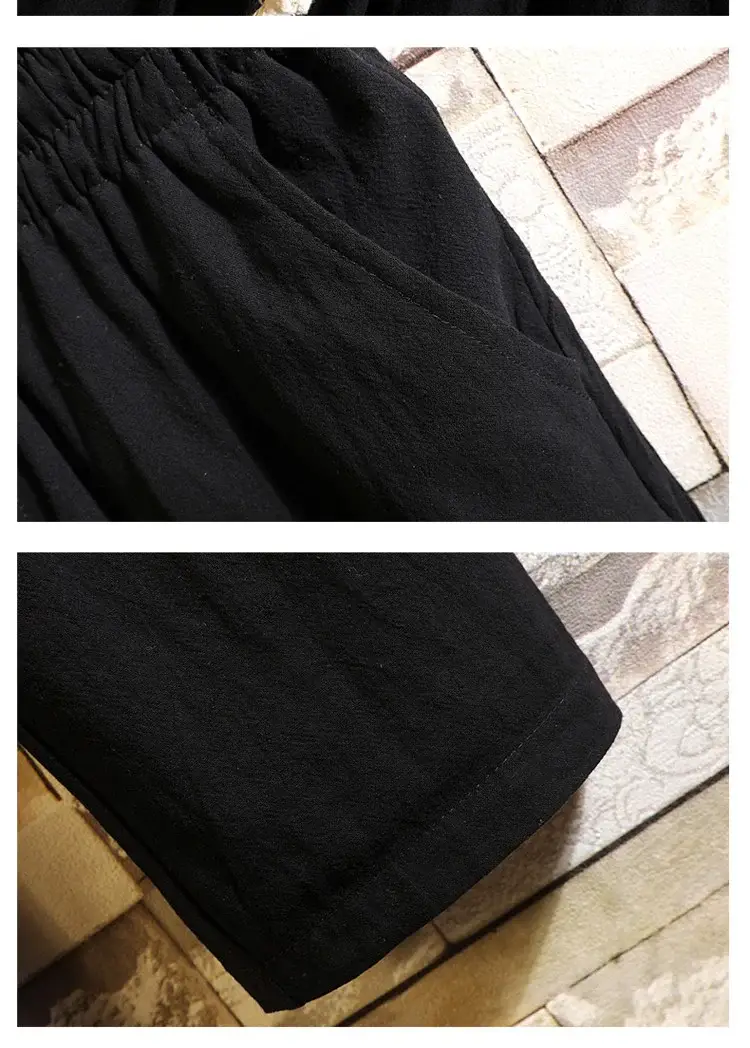 Men Black Chinese Style Shorts Suit Large Cotton Linen — feature 13