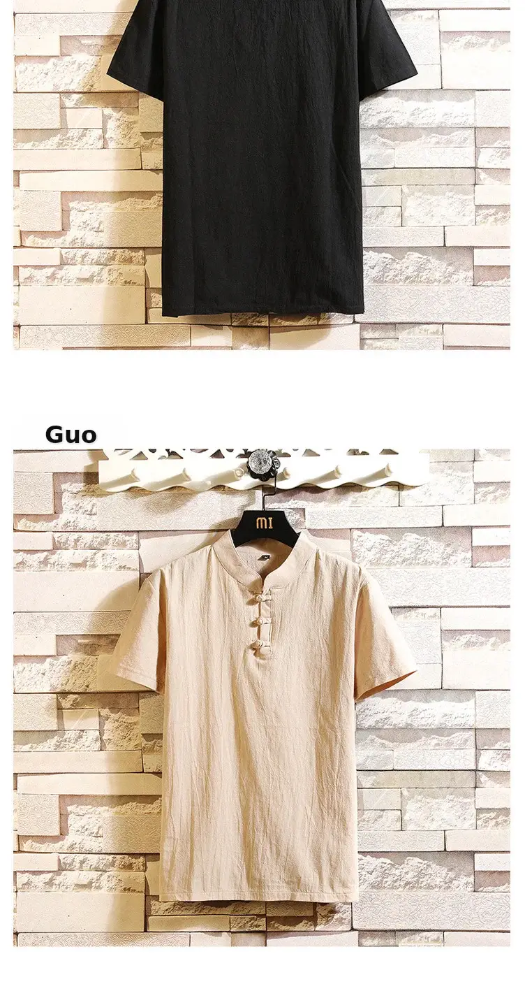 Men Black Chinese Style Shorts Suit Large Cotton Linen — feature 4
